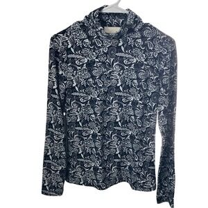 By‎ Design Womens Black White Paisley Floral Mock Neck Long Sleeve Top Small NEW